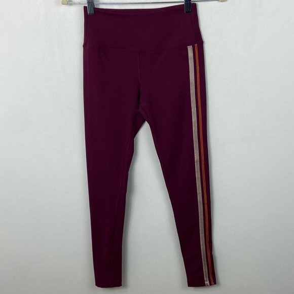 Free People Movement High Rise Freestyle Leggings Rare Wine Burgundy Stripe XS - Picture 12 of 14